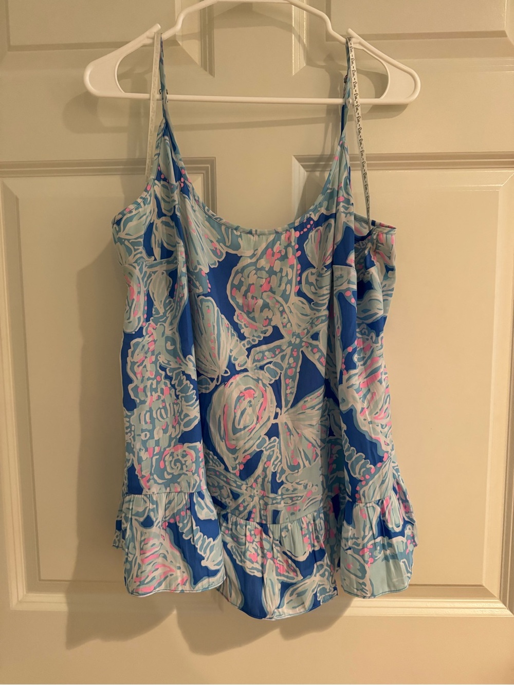 Blue Floral Shell Cami Top with Ruffle Hem